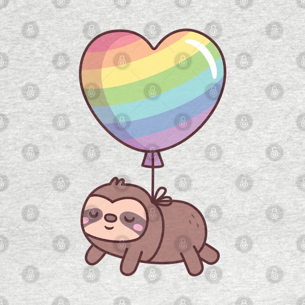 Cute Sloth With Rainbow Heart Balloon by rustydoodle